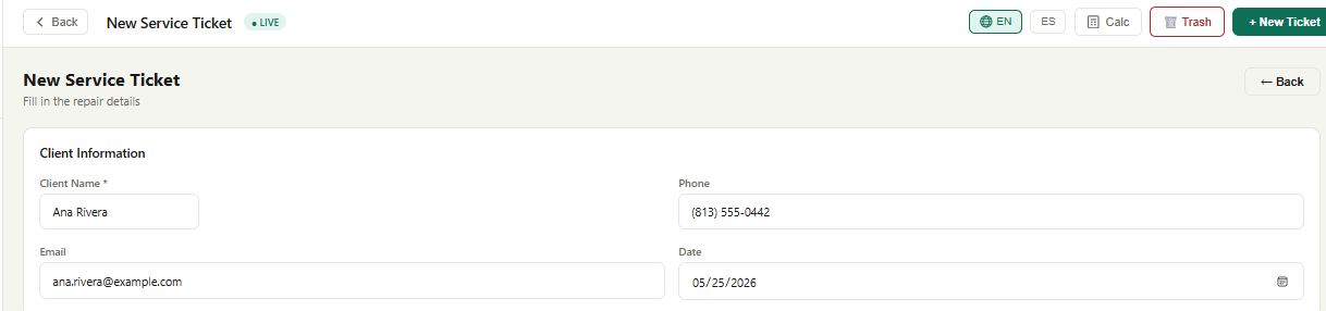 EMTechnoFinance Service Ticket